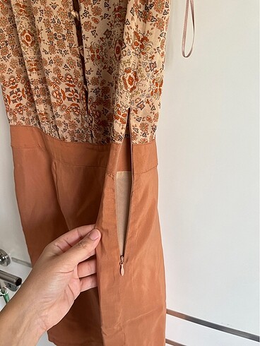 38 Beden turuncu Renk Koton Çiçekli Elbise