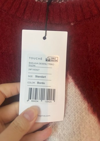 Touche Bordo Ekose Desenli Kadın Triko Kazak - Görsel 3