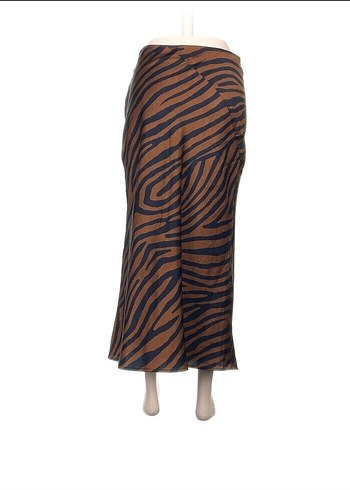 Diğer Kahverengi Zebra Desenli Uzun Midi Etek