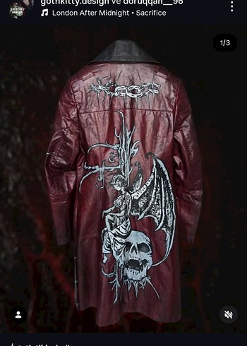 Bordo Deri Kadın Ceket - Gotik Desenli