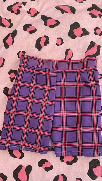 Vintage Love Mor pembe ekose pileli mini şort etek