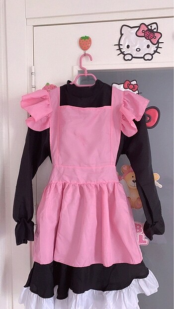 Pembe Siyah Kurdeleli Maid dress Hizmetçi Elbisesi