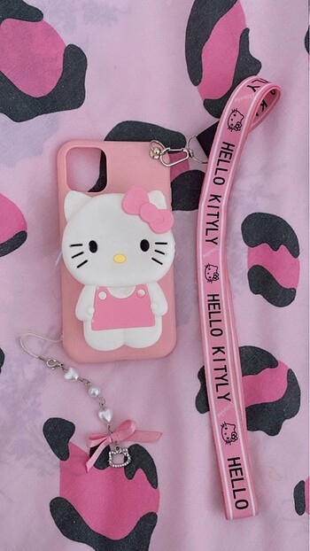 Hello Kitty cüzdanlı askılı charmlı Iphone 11 Kılıfı