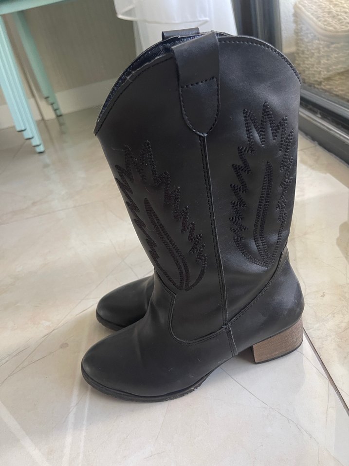 Siyah Nakışlı Deri Kovboy Çizme - Görsel 4