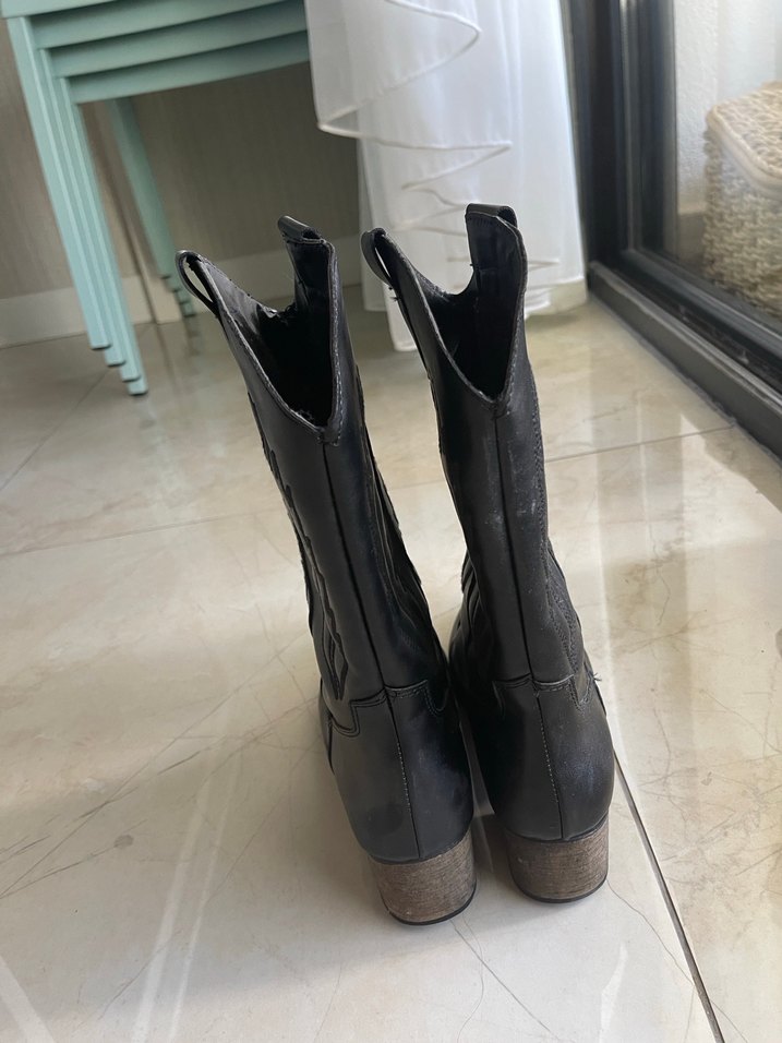 Siyah Nakışlı Deri Kovboy Çizme - Görsel 3