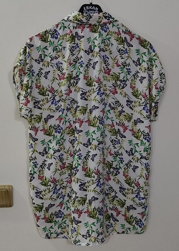 Renkli Desenli Kısa Kollu Kadın Gömlek - Görsel 3