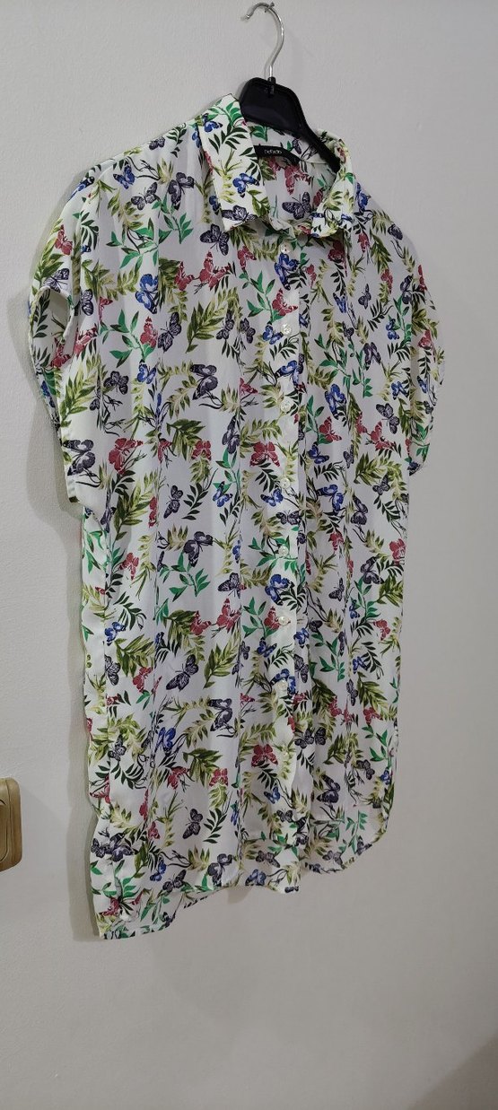 Renkli Desenli Kısa Kollu Kadın Gömlek - Görsel 2