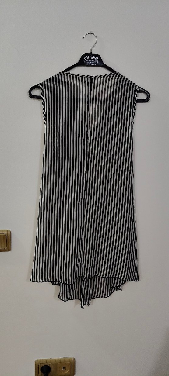 Kolsuz Siyah Çizgili tunik bluz - Görsel 4