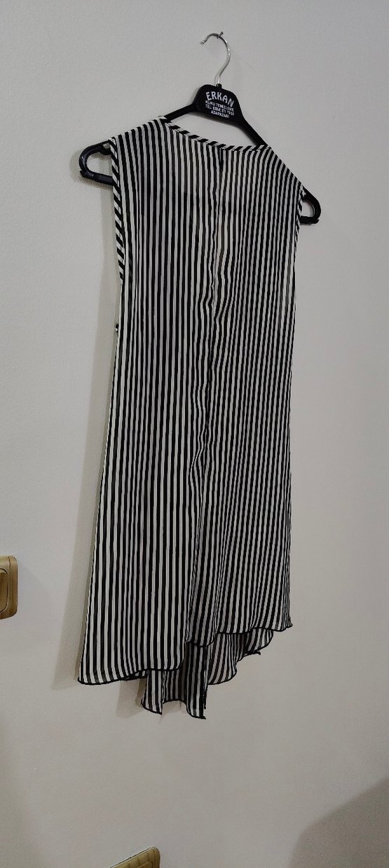 Kolsuz Siyah Çizgili tunik bluz - Görsel 5
