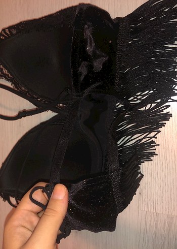 Püsküllü Siyah Gotik Straplez Büstiyer - Görsel 3