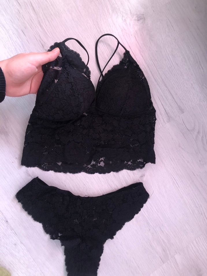 Siyah Dantel Midi Goth Bralet takım - Görsel 2