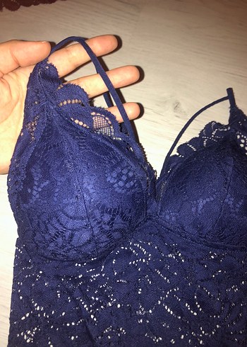 Lacivert Dantel Bohem Goth Bralet - Görsel 3