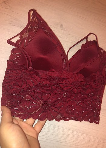 Bordo Dantel Bohem Bralet - Görsel 2