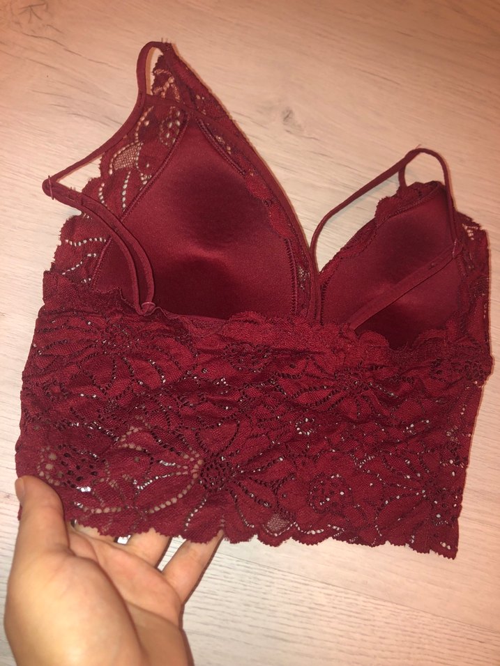 Bordo Dantel Bohem Bralet - Görsel 2