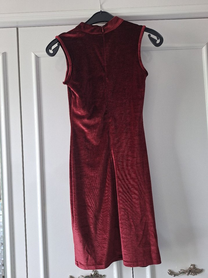 Bordo Kadife elbise - Görsel 2