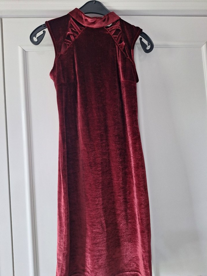 Bordo Kadife elbise - Görsel 3