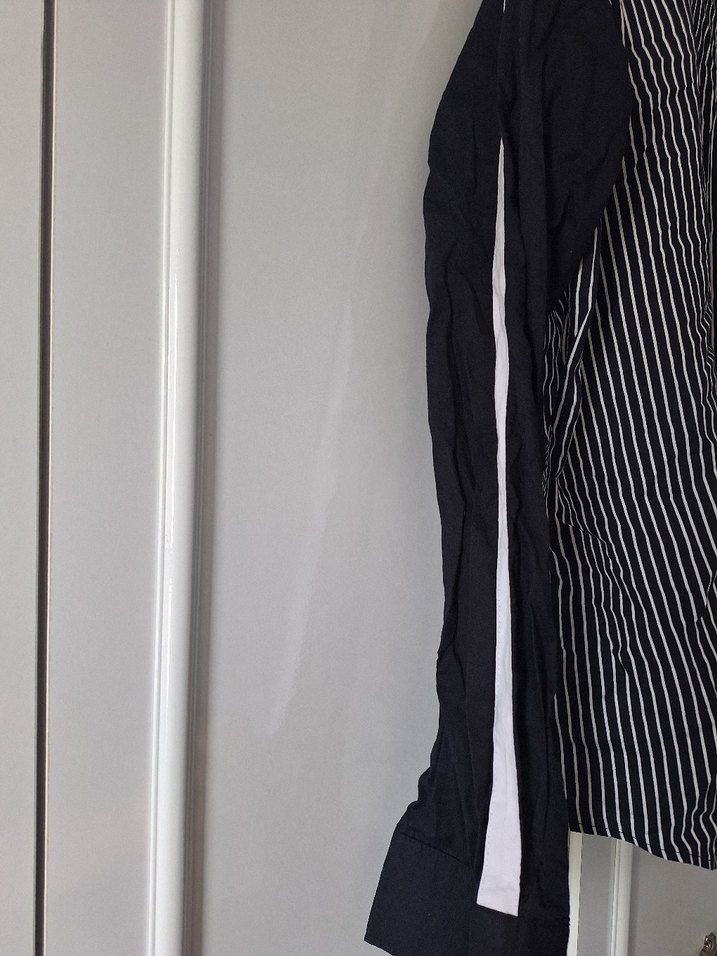 kadın Siyah Çizgili Uzun Kollu  Gömlek - Görsel 2