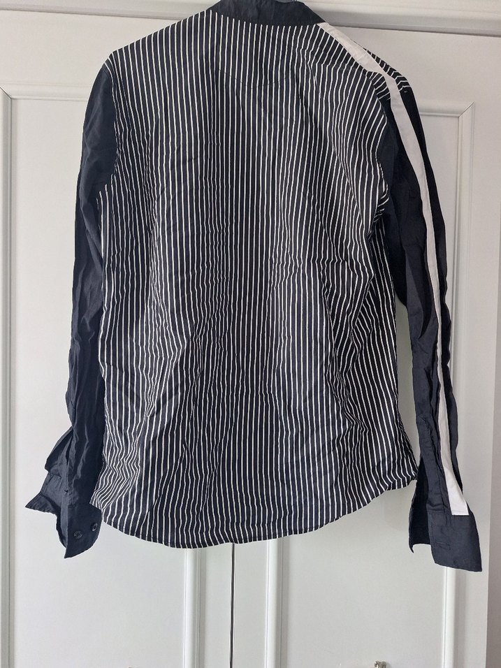 kadın Siyah Çizgili Uzun Kollu  Gömlek - Görsel 3