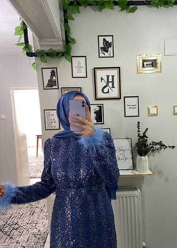 Tüy Detaylı taşlı Abiye Elbise - Görsel 3