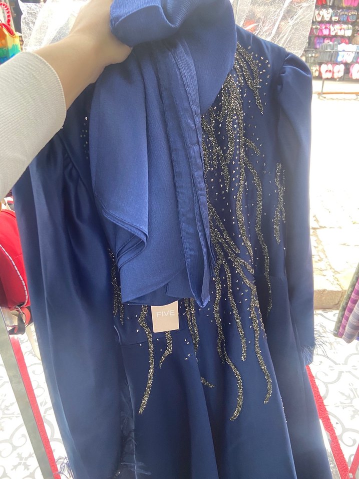 İşlemeli Uzun Kol Drapeli Abiye Elbise - Görsel 2