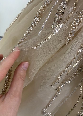 Nakışlı Bej Uzun Abiye Elbise - Görsel 10