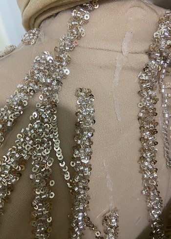 Nakışlı Bej Uzun Abiye Elbise - Görsel 12