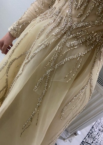 Nakışlı Bej Uzun Abiye Elbise - Görsel 8