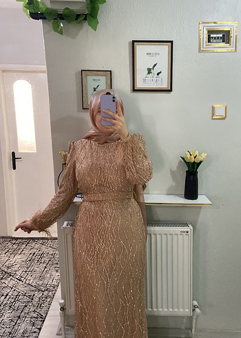 Bej Parlak Abiye Elbise meliha tarhanacı - Görsel 9