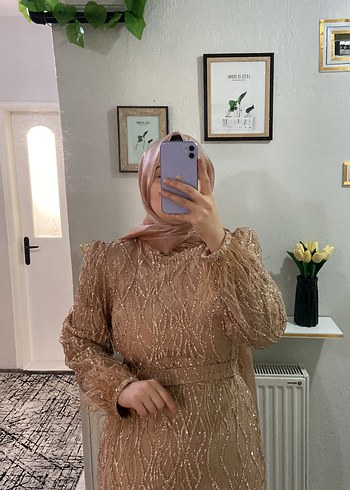 Bej Parlak Abiye Elbise meliha tarhanacı - Görsel 3