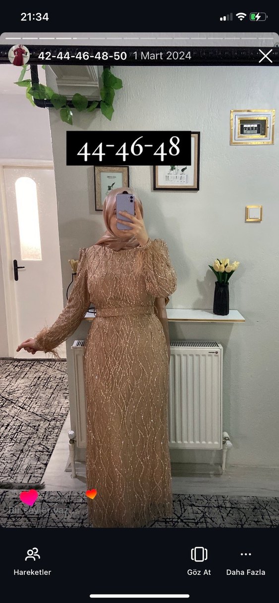 Bej Parlak  Abiye Elbise meliha tarhanacı - Görsel 2