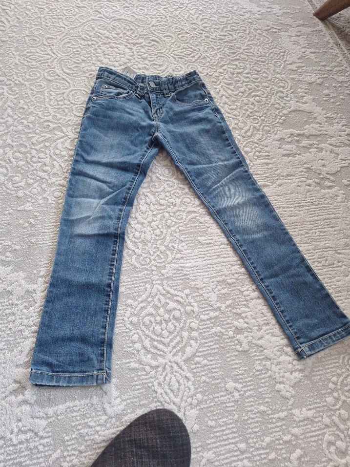 Düğmeli Gri Mavi Erkek Çocuk Kot Pantolon - Görsel 4