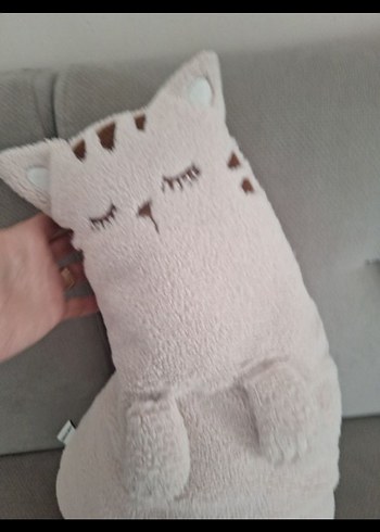 Beyaz Gri Peluş Kedi Oyuncak - Görsel 2