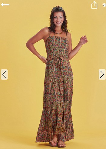 Bohem Çok Renkli Uzun Askılı Elbise - Görsel 2