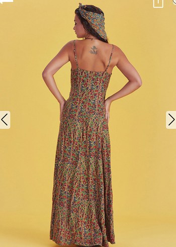 Bohem Çok Renkli Uzun Askılı Elbise - Görsel 3