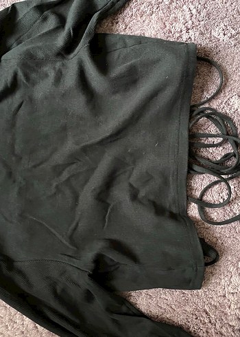 Siyah v Yaka bağlamalı Fit Bluz - Görsel 7