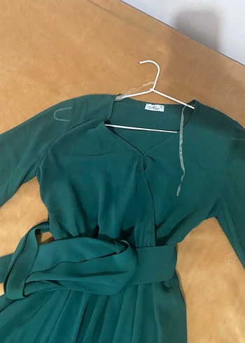 Uzun Kollu Yeşil Bohem Kadın Elbise - Görsel 2