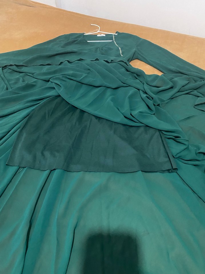 Uzun Kollu Yeşil Bohem Kadın Elbise - Görsel 4