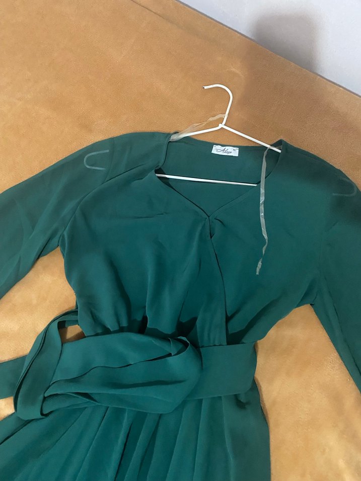 Uzun Kollu Yeşil Bohem Kadın Elbise - Görsel 2