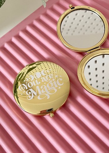 Altın Parlak Çift Taraflı Makyaj Aynası - Görsel 2