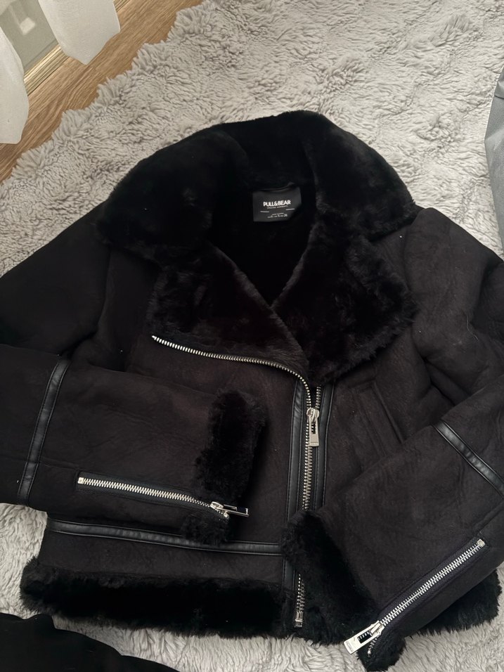 Siyah Süet Kürklü Biker Ceket - Görsel 3