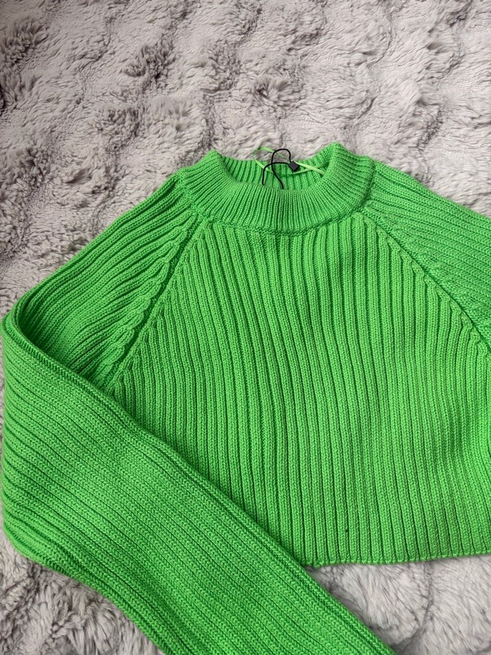 Yeşil Örgü Kadın Kısa Kazak - Görsel 2