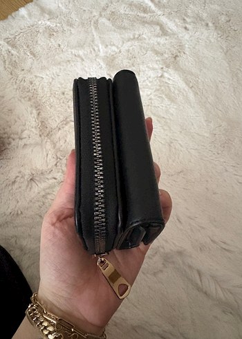 Dikiş Detaylı Siyah Deri Fermuarlı Cüzdan - Görsel 2