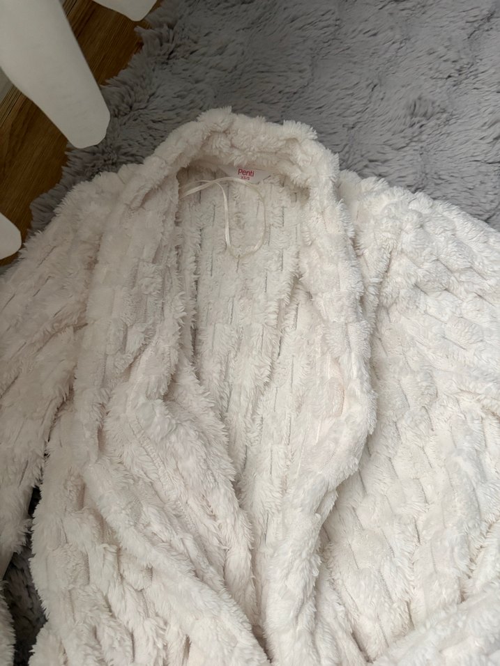 Kadın Beyaz Midi Peluş sabahlık - Görsel 2