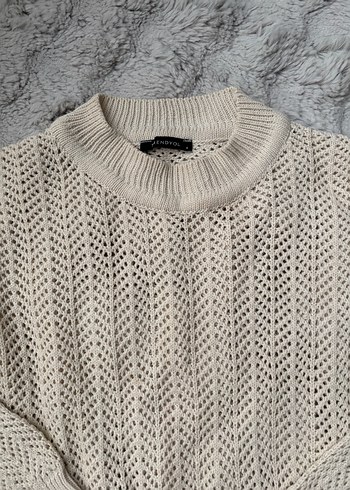 Bej Örgü Kadın Triko Kazak - Görsel 2