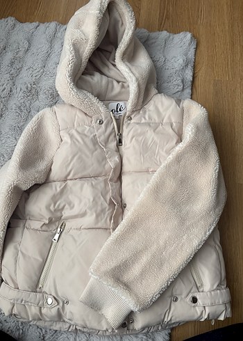 Kürklü Kapüşonlu Bej Kadın Mont - Görsel 2