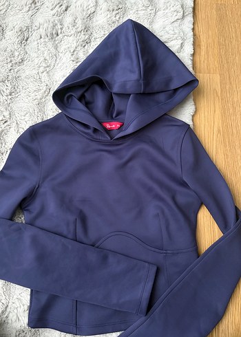 Drapeli Kapüşonlu Lacivert Kadın Sweatshirt - Görsel 2