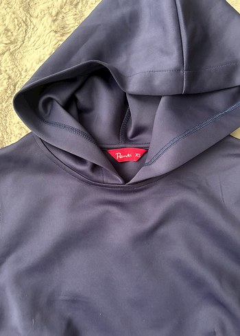 Drapeli Kapüşonlu Lacivert Kadın Sweatshirt - Görsel 3