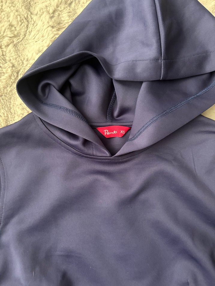 Drapeli Kapüşonlu Lacivert Kadın Sweatshirt - Görsel 3