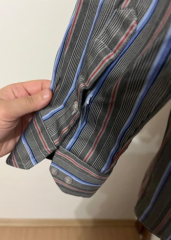 Erkek Gri Çizgili Uzun Kollu Gömlek - Görsel 5