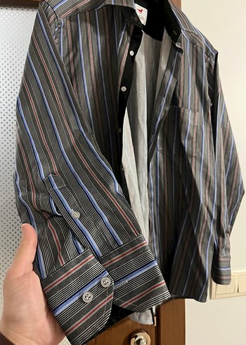 Erkek Gri Çizgili Uzun Kollu Gömlek - Görsel 7
